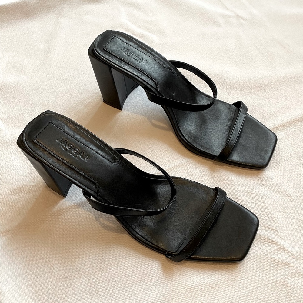 JAGGAR the Label, Black Leather, Block Heel, Strappy Sandals, Size 40 (9 US) - Picture 2 of 7